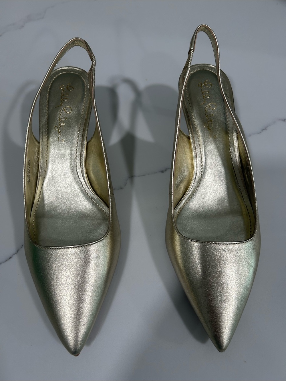 NWOT Lilly Pulitzer Metallic Gold Pointed Slingback Pumps Size 8